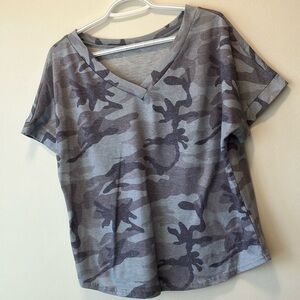 SHEIN Camo V-neck T-shirt